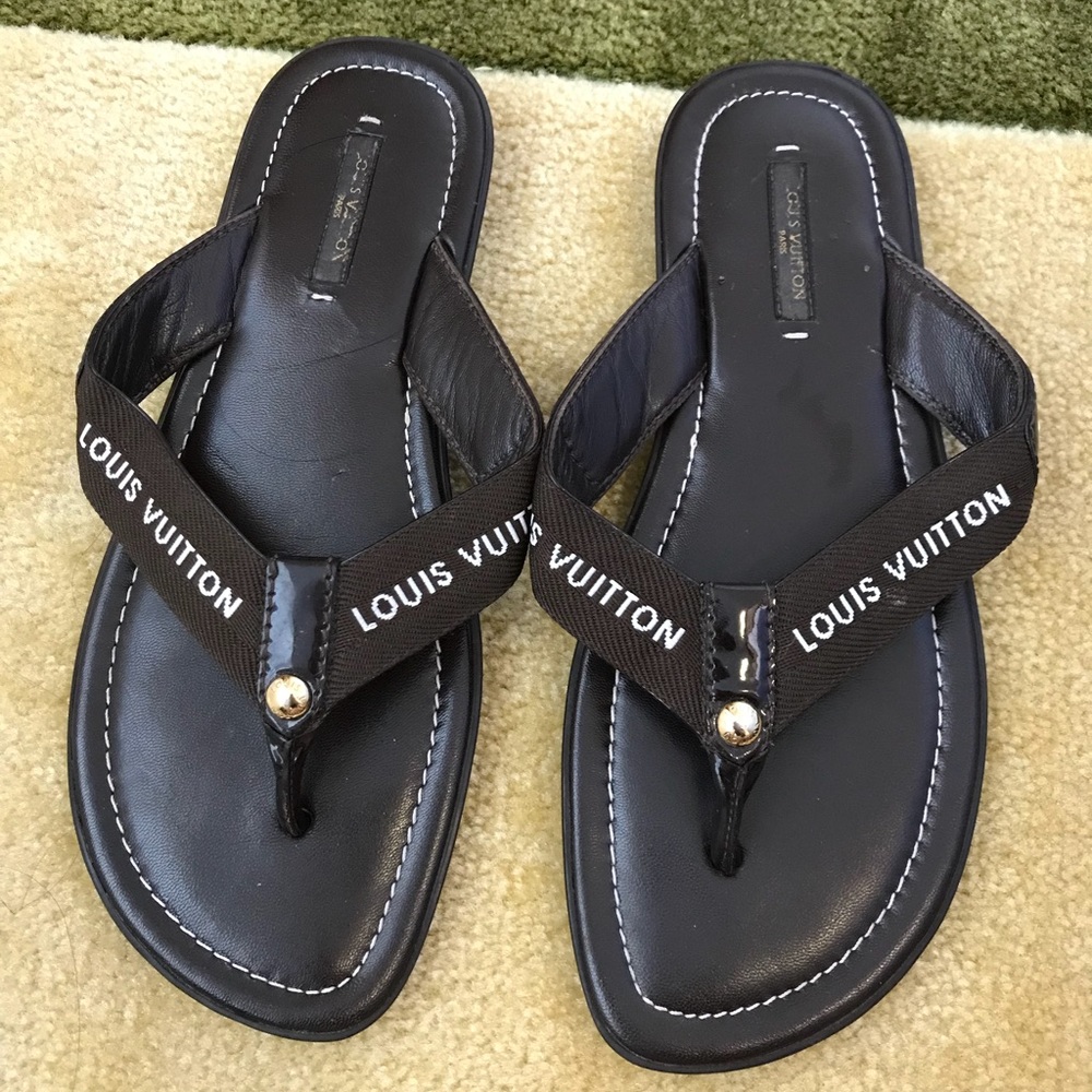 💯 Authentic Louis Vuitton flip flop thongs brown - Picture 1 of 8